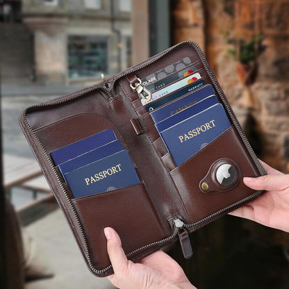 Polare Full Grain Leather Family Travel Passport Wallet and Documents Organizer RFID Blocking Case Holder Fits 6 Passports for Men and Women