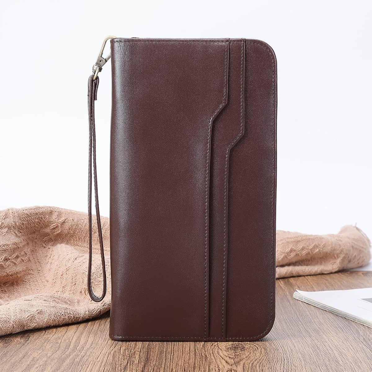 Polare Full Grain Leather Family Travel Passport Wallet and Documents Organizer RFID Blocking Case Holder Fits 6 Passports for Men and Women