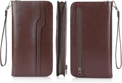 Polare Full Grain Leather Family Travel Passport Wallet and Documents Organizer RFID Blocking Case Holder Fits 6 Passports for Men and Women