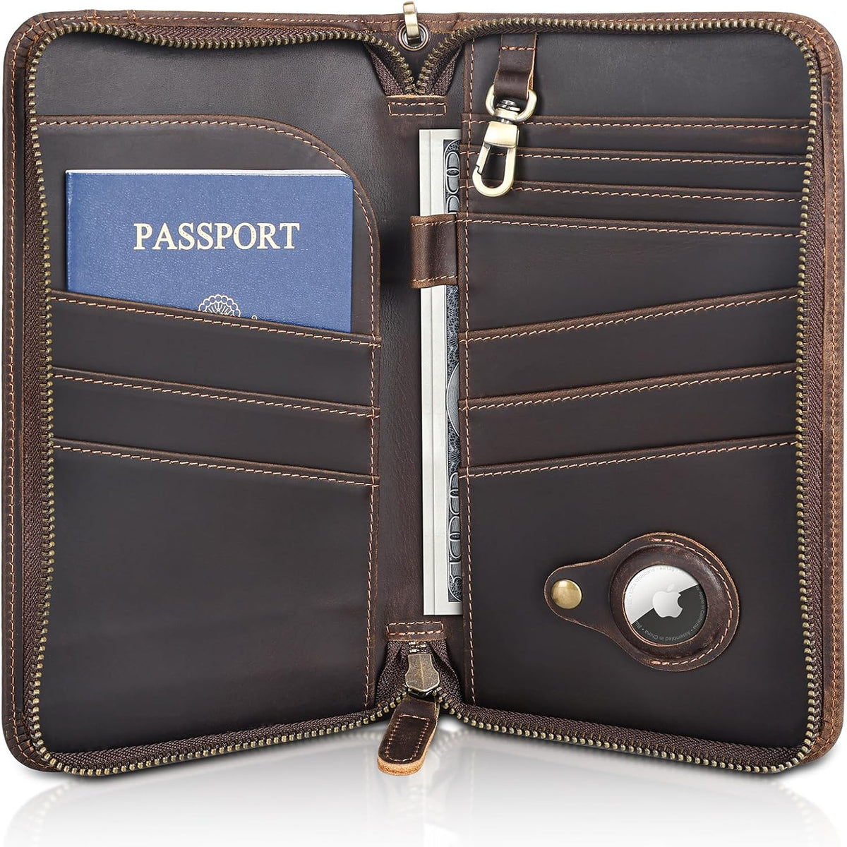 Polare Full Grain Leather Family Travel Passport Wallet and Documents Organizer RFID Blocking Case Holder Fits 6 Passports for Men and Women