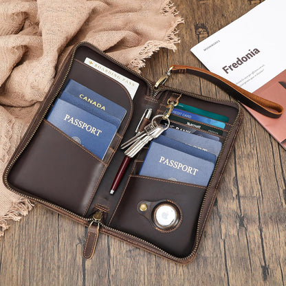Polare Full Grain Leather Family Travel Passport Wallet and Documents Organizer RFID Blocking Case Holder Fits 6 Passports for Men and Women