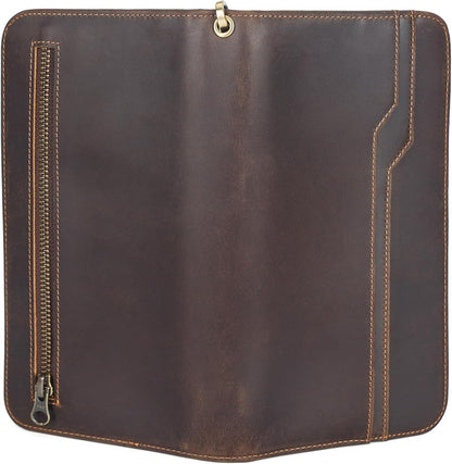 Polare Full Grain Leather Family Travel Passport Wallet and Documents Organizer RFID Blocking Case Holder Fits 6 Passports for Men and Women