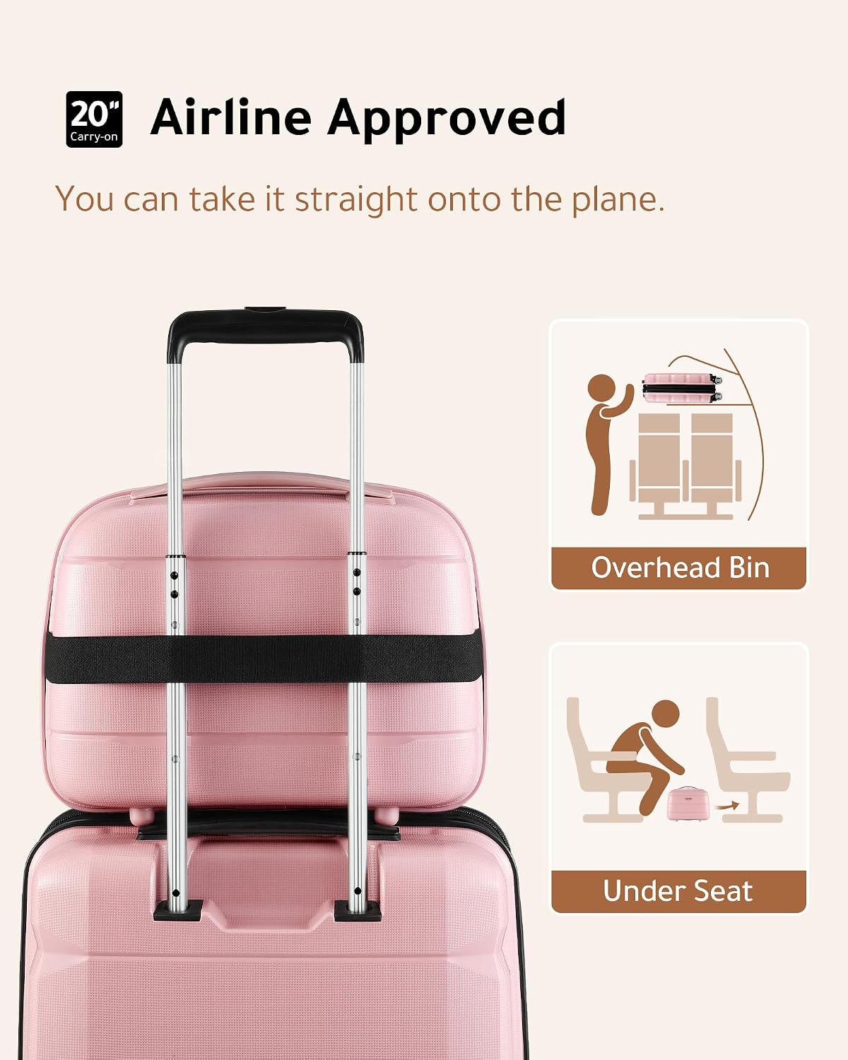 LUGGEX Carry on Luggage with Spinner Wheels, Lightweight Suitcase 2 Piece, Expandable (Pink, 14/20)