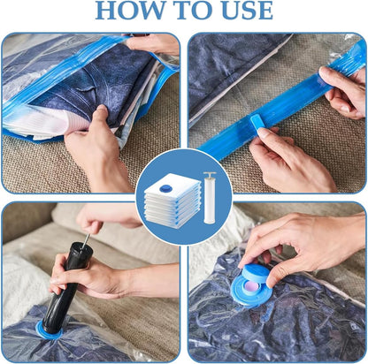 Space-Saving Vacuum Storage Bags 3 Pack with Hand Pump | Extra Thick Compression Bags for Clothes, Blankets, Bedding | Clear Reusable Travel & Home Organizer for Closet, Luggage-Small, 24"L*16"W