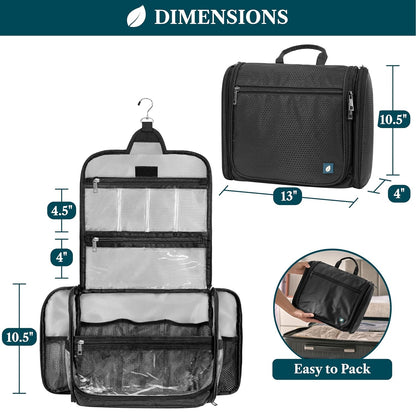 Large Hanging Toiletry Bag for Men, Travel Toiletry Organizer with 10 Compartments, Swivel Hook and 3 Leakproof Pockets, Water Resistant Shaving Kit Case, Packs Flat, Blue