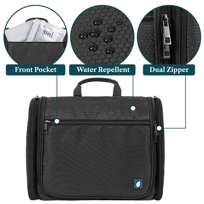 Large Hanging Toiletry Bag for Men, Travel Toiletry Organizer with 10 Compartments, Swivel Hook and 3 Leakproof Pockets, Water Resistant Shaving Kit Case, Packs Flat, Blue