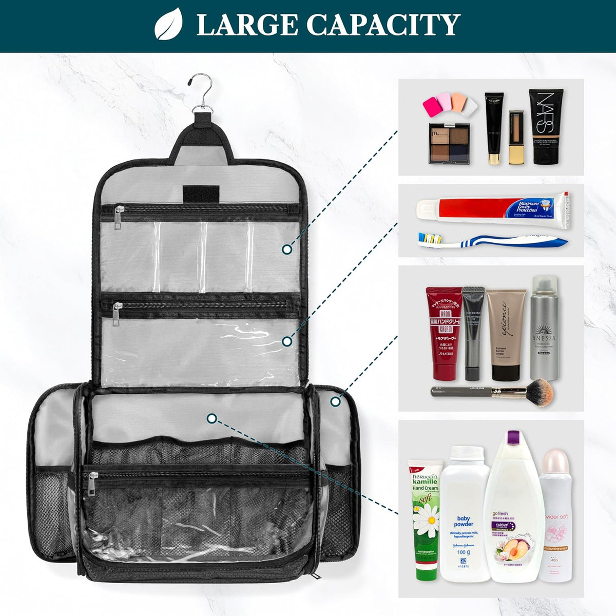 Large Hanging Toiletry Bag for Men, Travel Toiletry Organizer with 10 Compartments, Swivel Hook and 3 Leakproof Pockets, Water Resistant Shaving Kit Case, Packs Flat, Blue