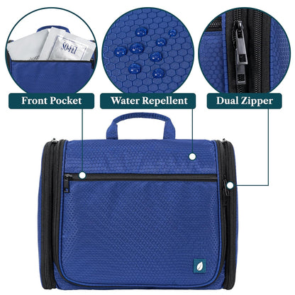 Large Hanging Toiletry Bag for Men, Travel Toiletry Organizer with 10 Compartments, Swivel Hook and 3 Leakproof Pockets, Water Resistant Shaving Kit Case, Packs Flat, Blue