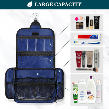 Large Hanging Toiletry Bag for Men, Travel Toiletry Organizer with 10 Compartments, Swivel Hook and 3 Leakproof Pockets, Water Resistant Shaving Kit Case, Packs Flat, Blue