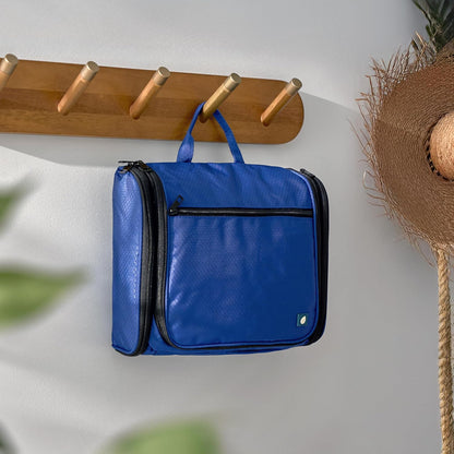 Large Hanging Toiletry Bag for Men, Travel Toiletry Organizer with 10 Compartments, Swivel Hook and 3 Leakproof Pockets, Water Resistant Shaving Kit Case, Packs Flat, Blue