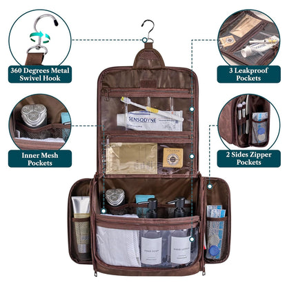 Large Hanging Toiletry Bag for Men, Travel Toiletry Organizer with 10 Compartments, Swivel Hook and 3 Leakproof Pockets, Water Resistant Shaving Kit Case, Packs Flat, Blue