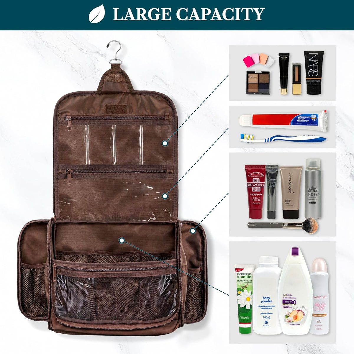 Large Hanging Toiletry Bag for Men, Travel Toiletry Organizer with 10 Compartments, Swivel Hook and 3 Leakproof Pockets, Water Resistant Shaving Kit Case, Packs Flat, Blue