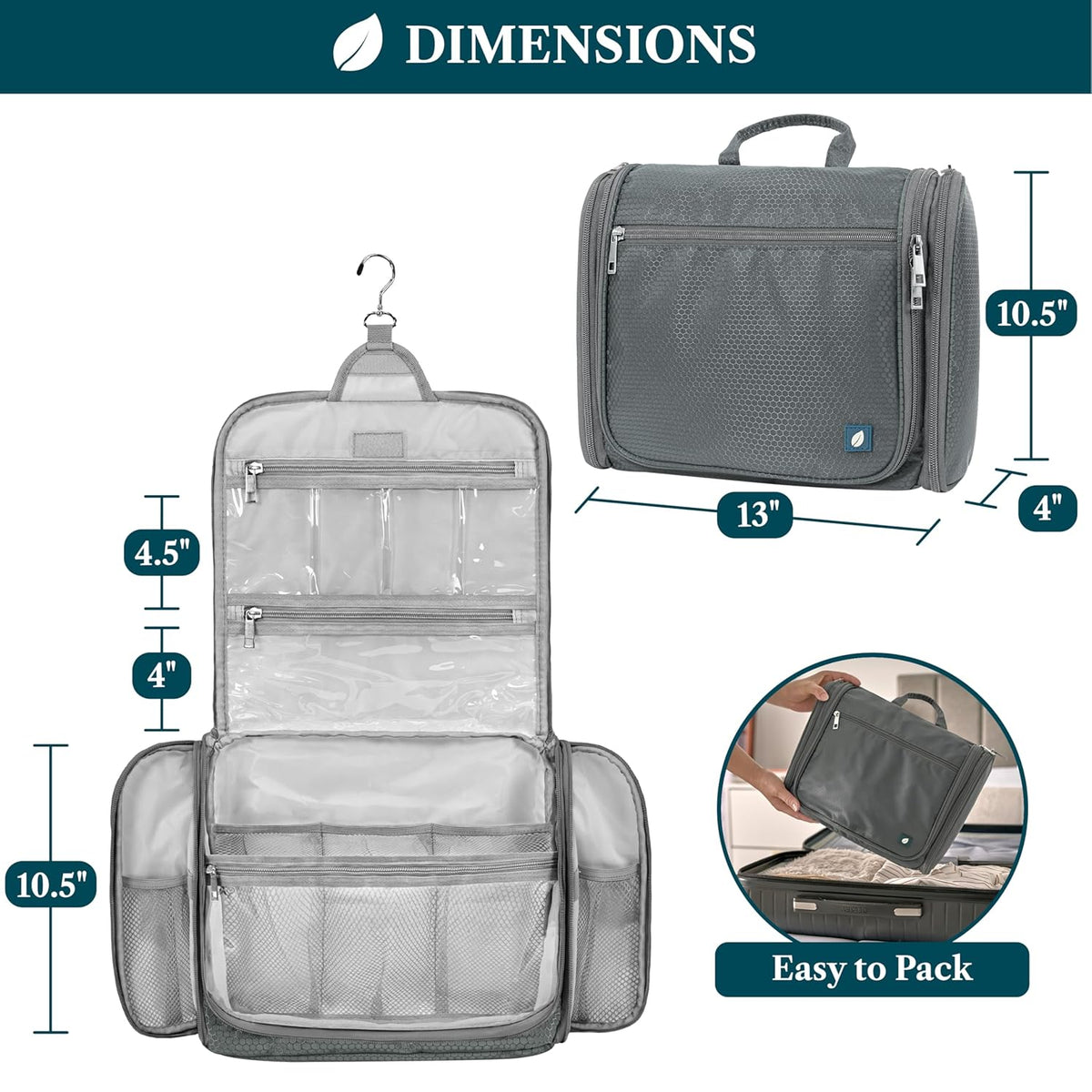 Large Hanging Toiletry Bag for Men, Travel Toiletry Organizer with 10 Compartments, Swivel Hook and 3 Leakproof Pockets, Water Resistant Shaving Kit Case, Packs Flat, Blue