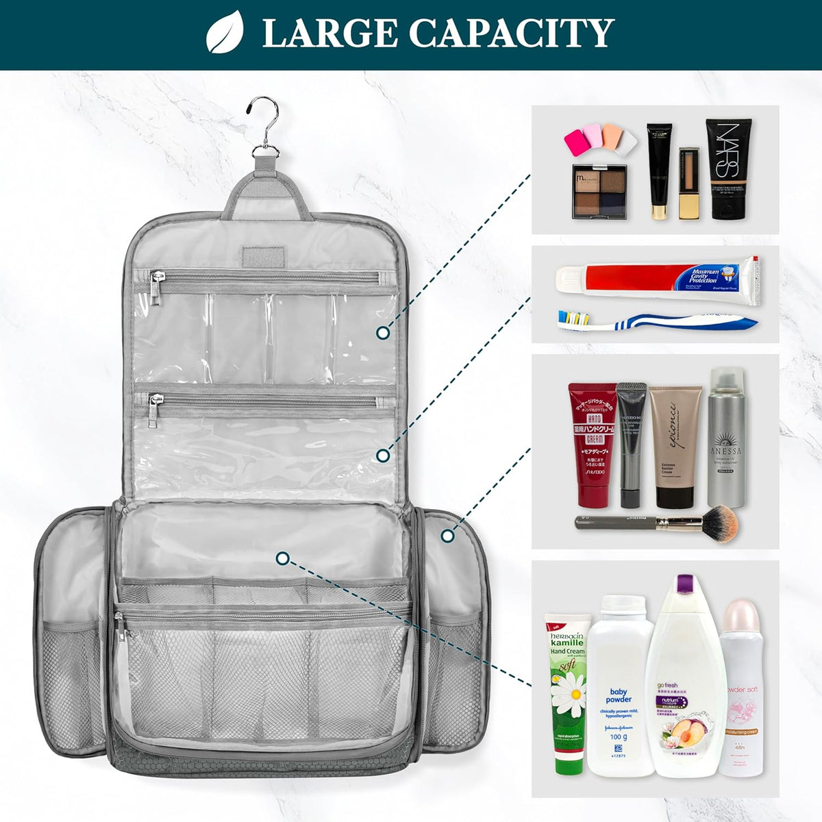 Large Hanging Toiletry Bag for Men, Travel Toiletry Organizer with 10 Compartments, Swivel Hook and 3 Leakproof Pockets, Water Resistant Shaving Kit Case, Packs Flat, Blue