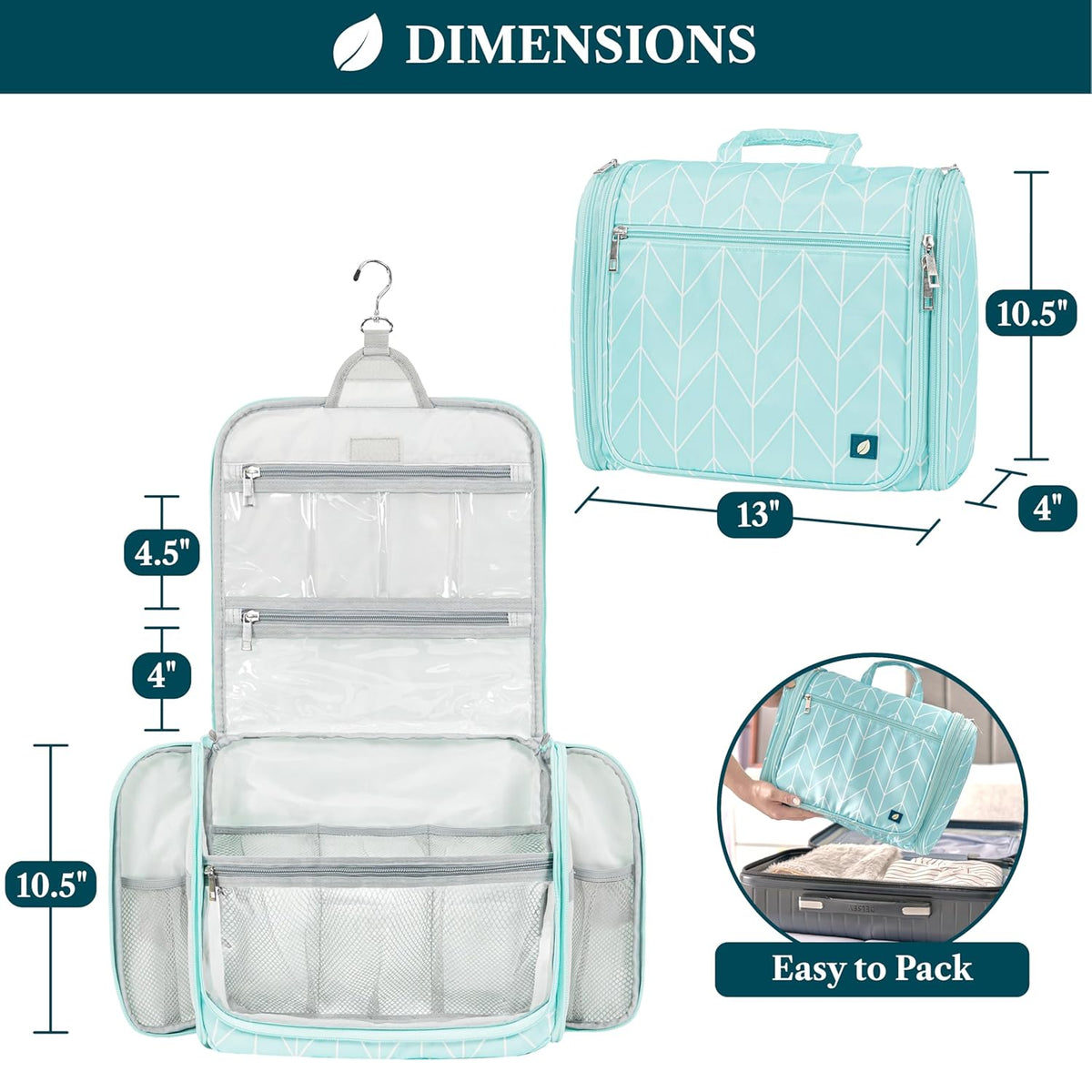 Large Hanging Toiletry Bag for Men, Travel Toiletry Organizer with 10 Compartments, Swivel Hook and 3 Leakproof Pockets, Water Resistant Shaving Kit Case, Packs Flat, Blue