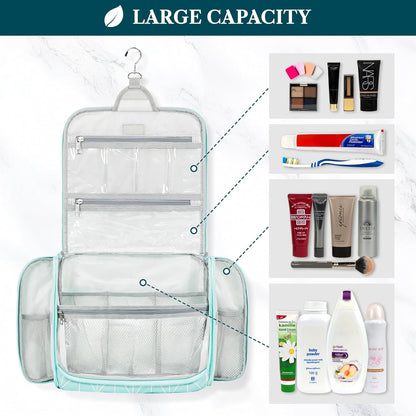 Large Hanging Toiletry Bag for Men, Travel Toiletry Organizer with 10 Compartments, Swivel Hook and 3 Leakproof Pockets, Water Resistant Shaving Kit Case, Packs Flat, Blue