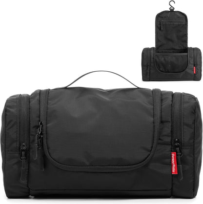 Hanging Toiletry Bag for Men and Women – Water Resistant Nylon Travel Cosmetic Dopp Kit with Multiple Compartments for Toiletries, Grooming Essentials, Makeup and Shaving Gear, Black