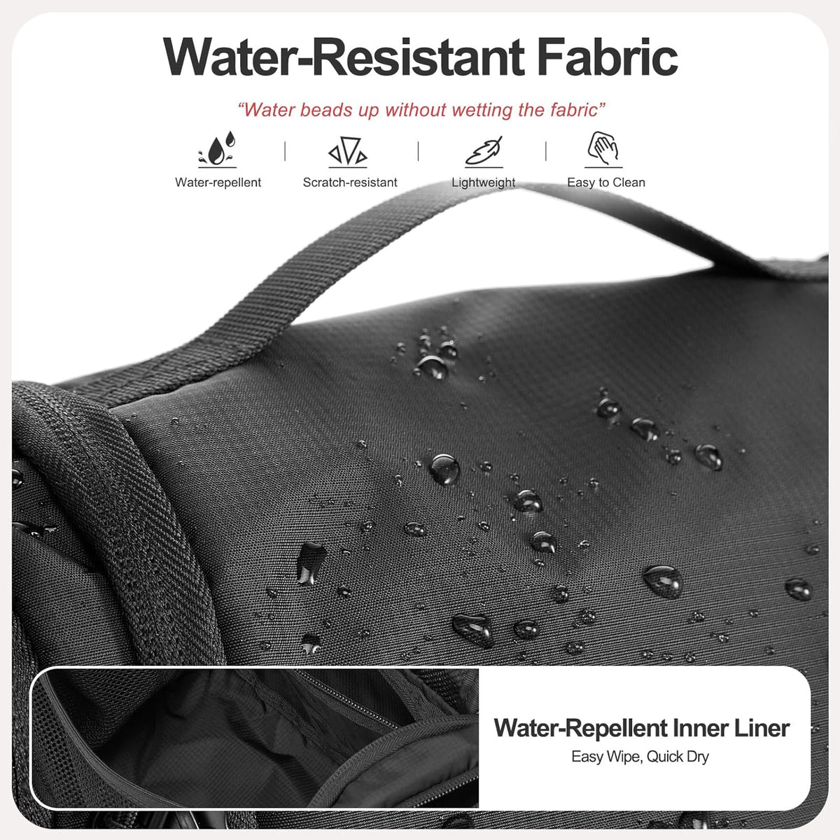 Hanging Toiletry Bag for Men and Women – Water Resistant Nylon Travel Cosmetic Dopp Kit with Multiple Compartments for Toiletries, Grooming Essentials, Makeup and Shaving Gear, Black