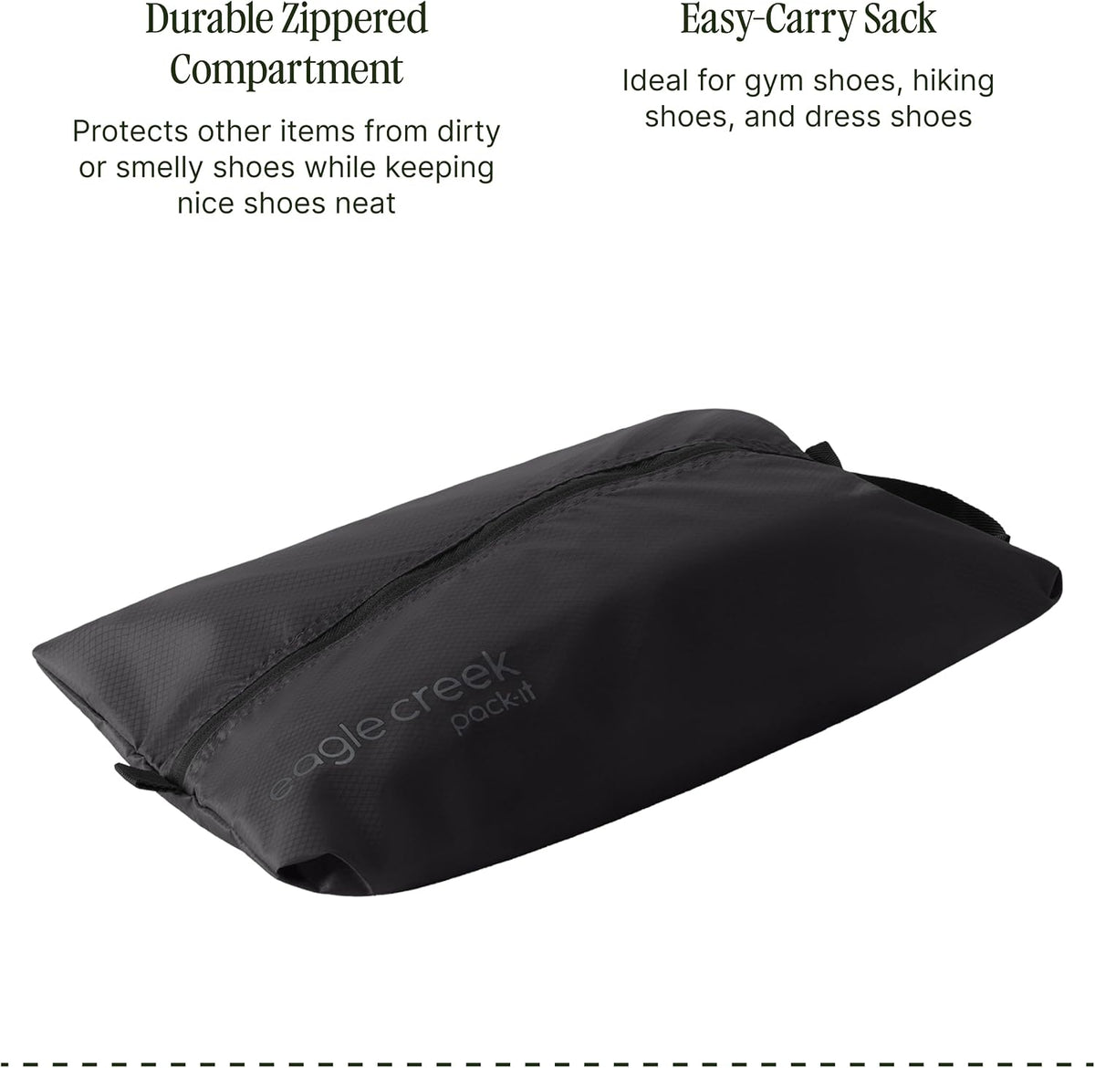 Pack-It Isolate Shoe Sack - Breathable Shoe Sack for Travel - Lightweight & Portable - Washable - Water-Resistant - Easy-Grab Zipper - Top Handle - Black