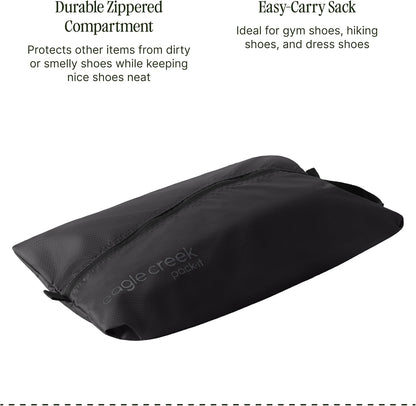 Pack-It Isolate Shoe Sack - Breathable Shoe Sack for Travel - Lightweight & Portable - Washable - Water-Resistant - Easy-Grab Zipper - Top Handle - Black