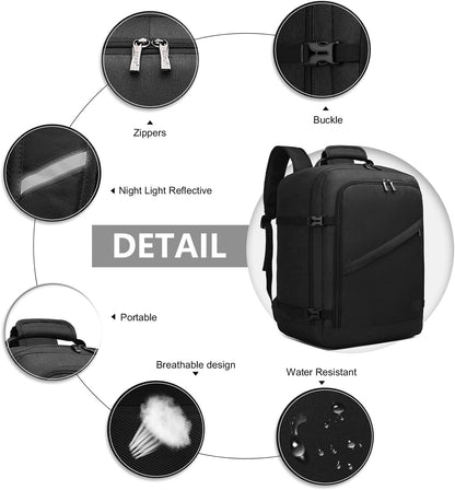 Carry on Backpack, Airline Approved Travel Backpack for Men and Women, Waterproof Lightweight Daypack for Flight (Black, Medium)