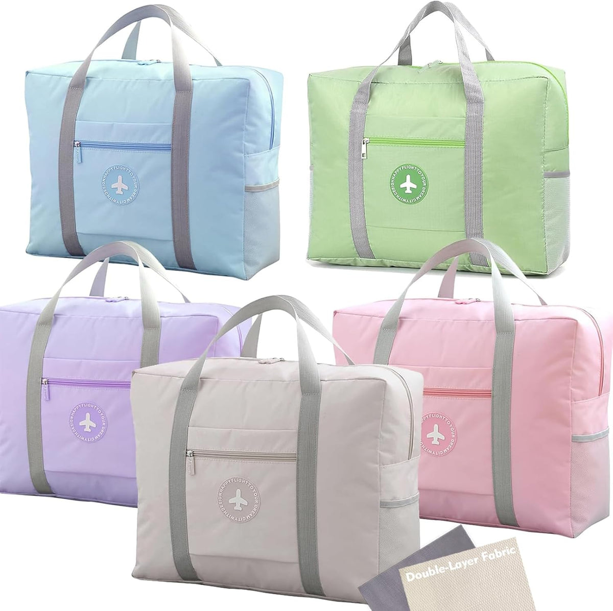 5PCS Travel Bag Thick Double-Layer Fabric Foldable Duffle Bags Spirit Airlines Personal Item Bag for Women Men Carry On Bags Sports Gym Tote Weekender Overnight Bag (1002 5PCS)