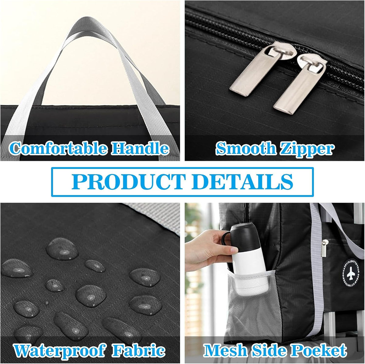 5PCS Travel Bag Thick Double-Layer Fabric Foldable Duffle Bags Spirit Airlines Personal Item Bag for Women Men Carry On Bags Sports Gym Tote Weekender Overnight Bag (1002 5PCS)