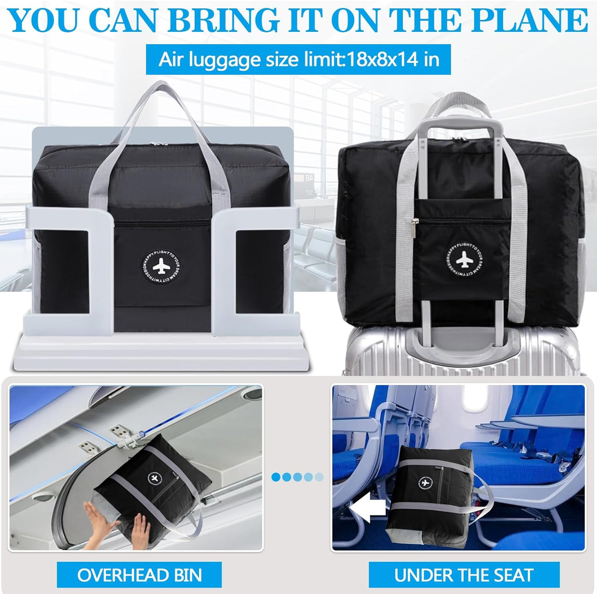 5PCS Travel Bag Thick Double-Layer Fabric Foldable Duffle Bags Spirit Airlines Personal Item Bag for Women Men Carry On Bags Sports Gym Tote Weekender Overnight Bag (1002 5PCS)