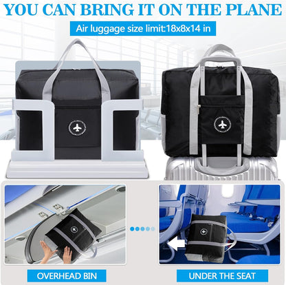 5PCS Travel Bag Thick Double-Layer Fabric Foldable Duffle Bags Spirit Airlines Personal Item Bag for Women Men Carry On Bags Sports Gym Tote Weekender Overnight Bag (1002 5PCS)