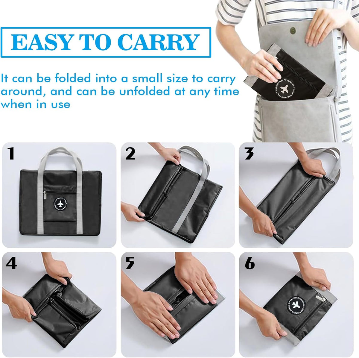 5PCS Travel Bag Thick Double-Layer Fabric Foldable Duffle Bags Spirit Airlines Personal Item Bag for Women Men Carry On Bags Sports Gym Tote Weekender Overnight Bag (1002 5PCS)