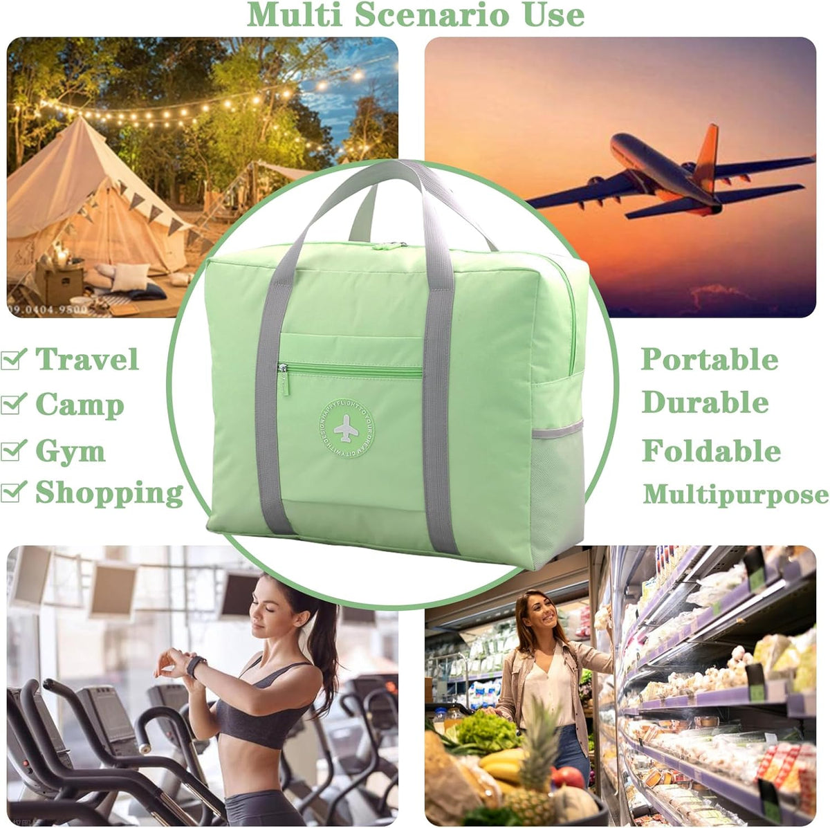 5PCS Travel Bag Thick Double-Layer Fabric Foldable Duffle Bags Spirit Airlines Personal Item Bag for Women Men Carry On Bags Sports Gym Tote Weekender Overnight Bag (1002 5PCS)