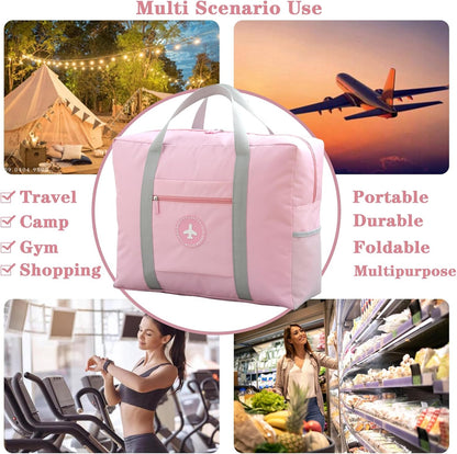 5PCS Travel Bag Thick Double-Layer Fabric Foldable Duffle Bags Spirit Airlines Personal Item Bag for Women Men Carry On Bags Sports Gym Tote Weekender Overnight Bag (1002 5PCS)