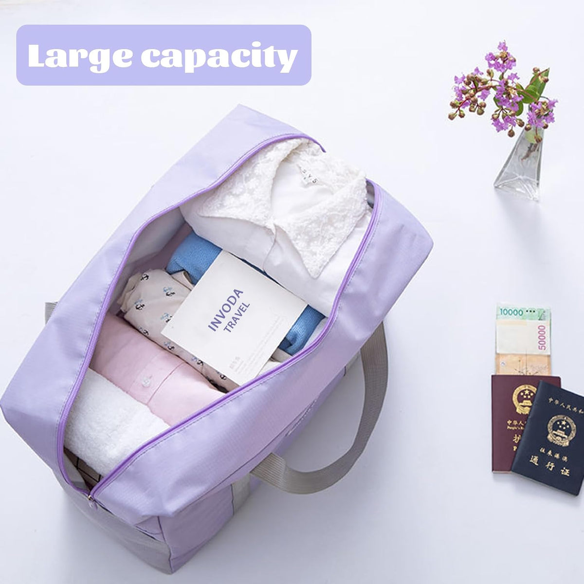 5PCS Travel Bag Thick Double-Layer Fabric Foldable Duffle Bags Spirit Airlines Personal Item Bag for Women Men Carry On Bags Sports Gym Tote Weekender Overnight Bag (1002 5PCS)