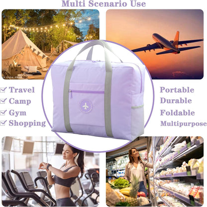 5PCS Travel Bag Thick Double-Layer Fabric Foldable Duffle Bags Spirit Airlines Personal Item Bag for Women Men Carry On Bags Sports Gym Tote Weekender Overnight Bag (1002 5PCS)