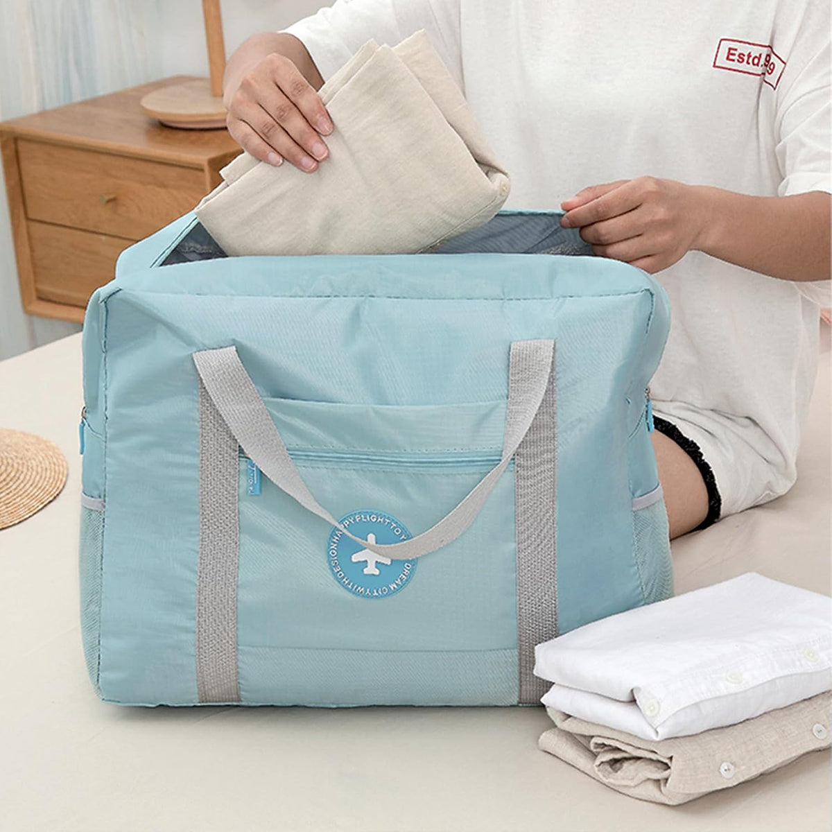5PCS Travel Bag Thick Double-Layer Fabric Foldable Duffle Bags Spirit Airlines Personal Item Bag for Women Men Carry On Bags Sports Gym Tote Weekender Overnight Bag (1002 5PCS)