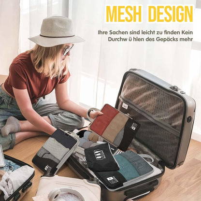 Compression Packing Cubes 8 Set, Dual Zipper Compression Packing Cubes for Travel, See-Through Mesh Packing Bags for Suitcases, Packing Cube with Shoe Bag (Black)