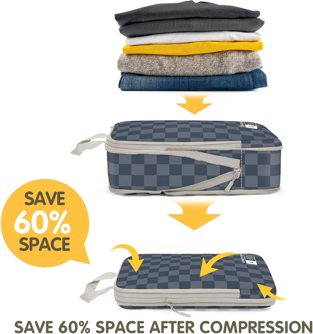 Compression Packing Cubes 8 Set, Dual Zipper Compression Packing Cubes for Travel, See-Through Mesh Packing Bags for Suitcases, Packing Cube with Shoe Bag (Black)