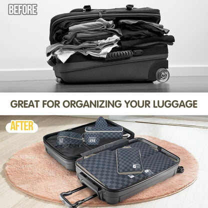 Compression Packing Cubes 8 Set, Dual Zipper Compression Packing Cubes for Travel, See-Through Mesh Packing Bags for Suitcases, Packing Cube with Shoe Bag (Black)