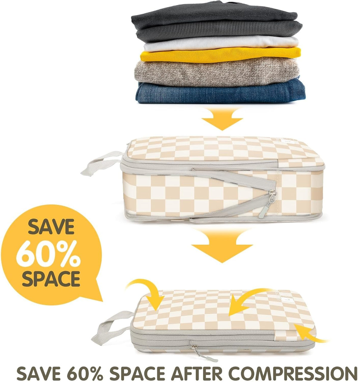 Compression Packing Cubes 8 Set, Dual Zipper Compression Packing Cubes for Travel, See-Through Mesh Packing Bags for Suitcases, Packing Cube with Shoe Bag (Black)