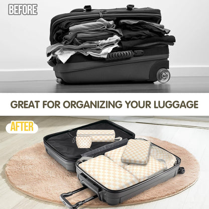 Compression Packing Cubes 8 Set, Dual Zipper Compression Packing Cubes for Travel, See-Through Mesh Packing Bags for Suitcases, Packing Cube with Shoe Bag (Black)