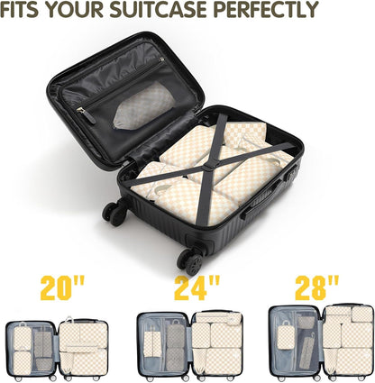 Compression Packing Cubes 8 Set, Dual Zipper Compression Packing Cubes for Travel, See-Through Mesh Packing Bags for Suitcases, Packing Cube with Shoe Bag (Black)