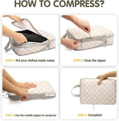 Compression Packing Cubes 8 Set, Dual Zipper Compression Packing Cubes for Travel, See-Through Mesh Packing Bags for Suitcases, Packing Cube with Shoe Bag (Black)