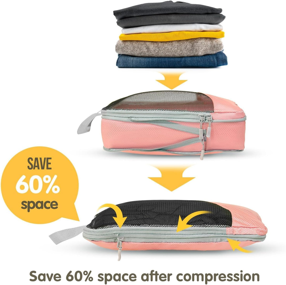 Compression Packing Cubes 8 Set, Dual Zipper Compression Packing Cubes for Travel, See-Through Mesh Packing Bags for Suitcases, Packing Cube with Shoe Bag (Black)
