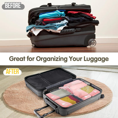 Compression Packing Cubes 8 Set, Dual Zipper Compression Packing Cubes for Travel, See-Through Mesh Packing Bags for Suitcases, Packing Cube with Shoe Bag (Black)
