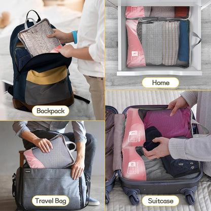 Compression Packing Cubes 8 Set, Dual Zipper Compression Packing Cubes for Travel, See-Through Mesh Packing Bags for Suitcases, Packing Cube with Shoe Bag (Black)