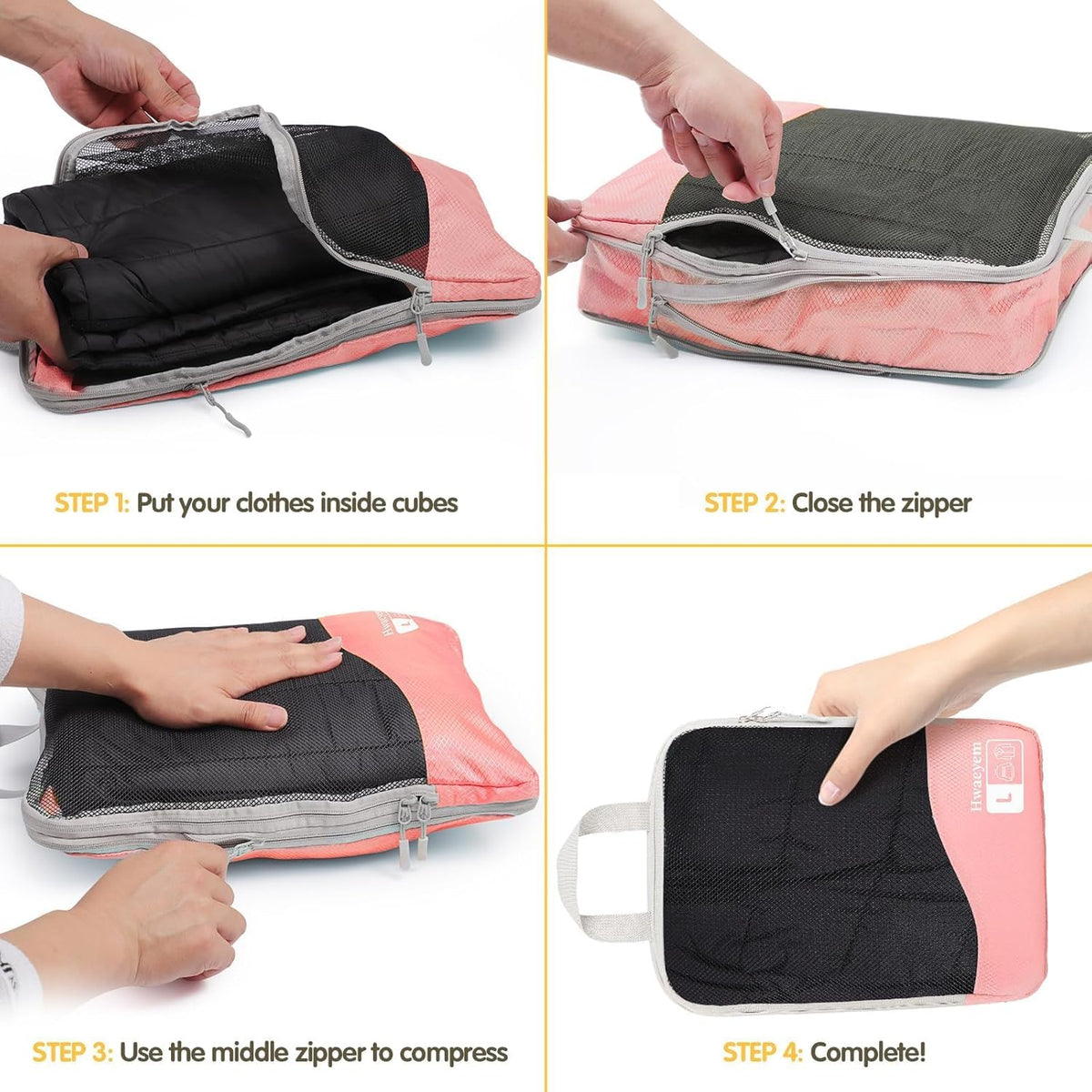 Compression Packing Cubes 8 Set, Dual Zipper Compression Packing Cubes for Travel, See-Through Mesh Packing Bags for Suitcases, Packing Cube with Shoe Bag (Black)