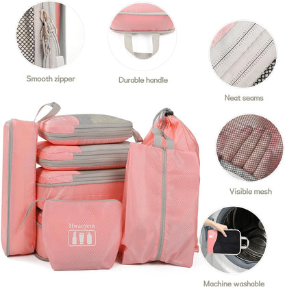 Compression Packing Cubes 8 Set, Dual Zipper Compression Packing Cubes for Travel, See-Through Mesh Packing Bags for Suitcases, Packing Cube with Shoe Bag (Black)