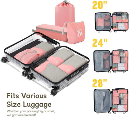 Compression Packing Cubes 8 Set, Dual Zipper Compression Packing Cubes for Travel, See-Through Mesh Packing Bags for Suitcases, Packing Cube with Shoe Bag (Black)