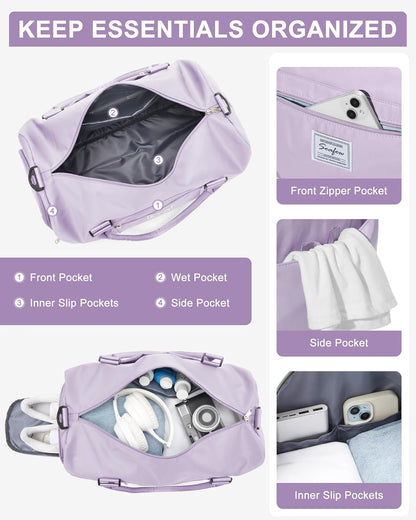 Gym Bag Womens Mens with Shoes Compartment and Wet Pocket Travel Duffel Bags for Women for Plane Sport Gym Tote Bag with Toiletry Bags Waterproof Weekend Overnight Carry on Bag Hospital Holdalls - Colors C