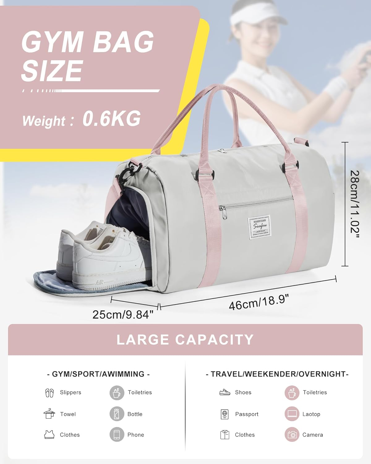 Gym Bag Womens Mens with Shoes Compartment and Wet Pocket Travel Duffel Bags for Women for Plane Sport Gym Tote Bag with Toiletry Bags Waterproof Weekend Overnight Carry on Bag Hospital Holdalls - Colors C